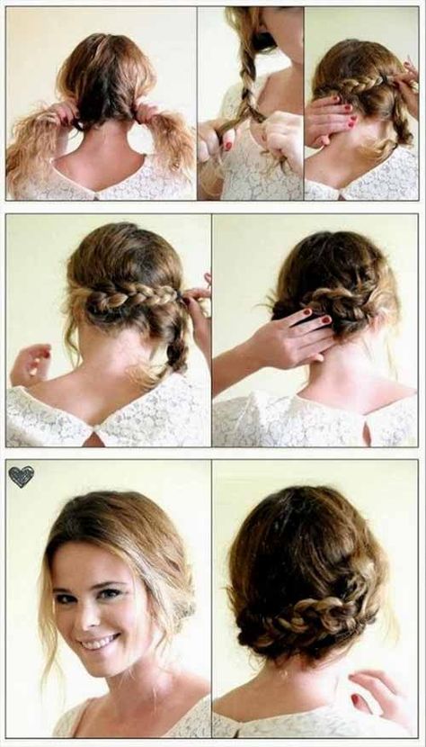 Easy Braided Updo, Updo Hairstyles Tutorials, Hairstyles Tutorial, Hairstyle Tutorials, Haircut Styles, Hairstyle Tutorial, Penteado Cabelo Curto, Easy Braids, Braided Hairstyles Tutorials