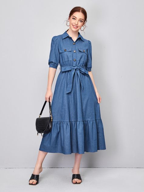 Jeans Dresses For Women, Denim Recycle, Stylish Capsule Wardrobe, Long Denim Dress, Vestidos Jeans, Jean Fashion, African Dresses For Kids, Frock For Women, Kurti Designs Party Wear