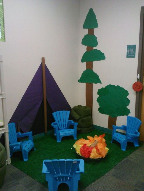 camping theme classroom pictures | Camping Classroom theme. We will be reading by the campfire all year ... Pinterest Classroom, Classroom Camping, Preschool Camping, Camping Preschool, Camp Vbs, Camping Theme Preschool, Camp Read, Camping Classroom, Camping Theme Classroom