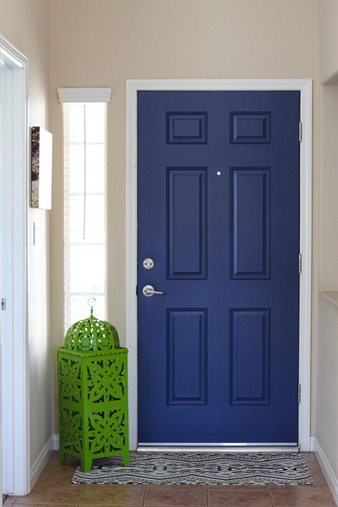 Navy Blue Interior Front Door - Easy Pop of Color Blue Interior Front Door, Blue Interior Doors, Big Houses Interior, Navy Blue Interior, Interior Front Door, Front Door Decal, Blue Front Door, Black Interior Doors, Caravan Interior