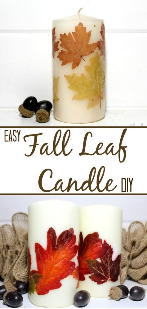 Easy Fall Leaf Candle DIY - See the Happy Fall Candle Ideas Diy, Fall Candle Diy, Thanksgiving Candle Ideas, Fall Themed Candles, Fall Leaf Candle Jar, Leaf Candle, Diy Solar Panel, Autumn Craft, Candle Diy