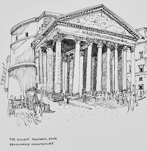 The ancient Pantheon, Rome - sketch #sketchbook #sketching #drawing #drawing #ink #inkpen #inkpendrawing #architecture #rome #neoclassical #baroque #gothic #romanesquearchitecture #romanesque #fypage #drawings #architectural #renaissance Pantheon Rome Sketch, Neoclassical Architecture Sketch, Pantheon Sketch, Rome Sketch, Architecture Rome, Pantheon Rome, Romanesque Architecture, Neoclassical Architecture, Sketching Drawing