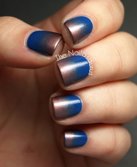 My base colour is Essie Mezmerised and I sponged on Beauty UK Olympic Blue Gold Nails, Shimmer Nail Art, Harry Potter Nails, Bronze Nails, Blue Ombre Nails, Crazy Nail Designs, Blue And Bronze, Uk Nails, Glitter Manicure