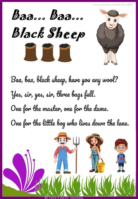 Baa Baa Black Sheep nursery rhymes Rhymes Lyrics, Nursery Rhymes Lyrics, Sheep Nursery, Kids Song, Baa Baa Black Sheep, Animation Cartoon, Baby Songs, Black Sheep, Kids Songs