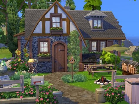 here is a cozy and rustic Off the Grid Cottage Found in TSR Category 'Sims 4 Residential Lots' Sims 4 House Cc, Indie House, Sims 4 Cottage, Off Grid House, Sims 4 Cc Download, Small Cottage Homes, Sims 4 House Design, Sims Building, Architectural Design House Plans