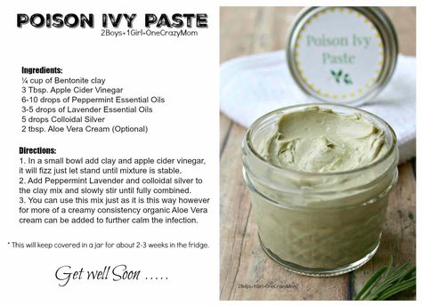 Poison-Ivy-Paste-#Recipe-card Poison Ivy Remedies, Poison Ivy Rash, Aloe Vera Cream, Herbal Remedies Recipes, Salve Recipes, Paste Recipe, Homemade Remedies, Recipe Card, Poison Ivy