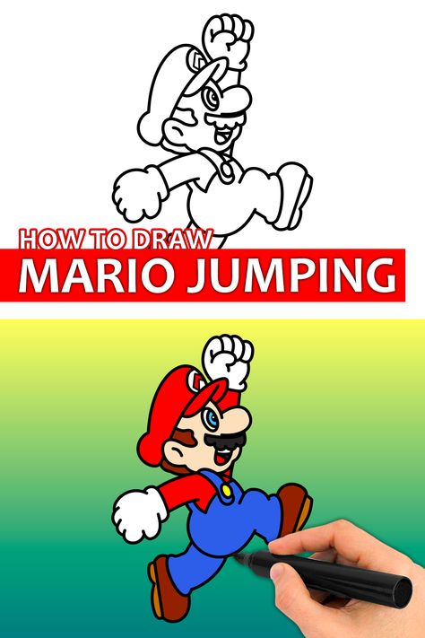 Learn how to draw Mario jumping with this step by step drawing tutorial video. Enjoy! ♥ #mario #mariojumping #nintendoart #videogames #gamecharacter #howtodraw #easydrawingforkids #easydrawing #drawingtutorial #learntodraw Mario Jumping Drawing, How To Draw Mario Step By Step, How To Draw Mario Characters, Mario Jumping, How To Draw Mario, Draw Video, Disney Drawing Tutorial, Daycare Classroom, Disney Drawing