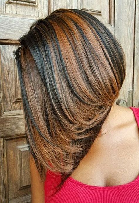 brown bob sew in with caramel highlights Edgy Bob Hairstyles, Sew In Bob, Long Angled Bob Hairstyles, Sew In Bob Hairstyles, Highlights Bob, Long Layered Bob Hairstyles, Weave Bob Hairstyles, Modern Bob Hairstyles, Brown Bob