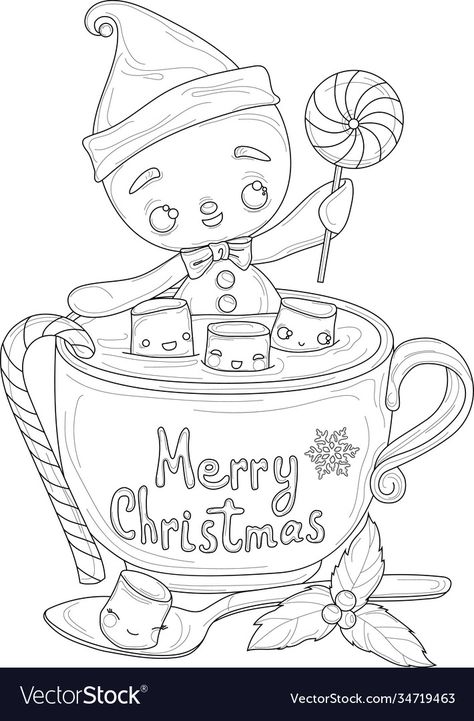 Cup Sketch, Gingerbread Man Coloring Page, Christmas Vector Illustration, Cute Gingerbread Man, Children's Story Book, Coloring Paper, Sketch Template, People Coloring Pages, Christmas Drawings