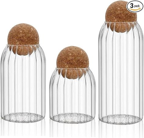 Amazon.com | Hovico 3Pcs/Set Glass Food Storage Jars with Ball Cork Lid, Bamboo Glass Storage Containers with Good Sealing for Kitchen Pantry Serving Tea Coffee Sugar Flour Spices: Mixed Drinkware Sets Coffee Bean Jar, Coffee Table Books Decor, Kitchen Design Styles, Perfect Pantry, Pantry Organisation, Glass Storage Containers, Wide Mouth Mason Jars, Glass Bottles With Corks, Kitchen Finds