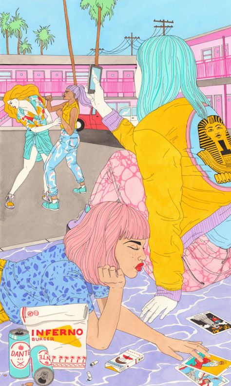 Vibrant Everyday Life Illustrations of Trendy Girls – Fubiz Media Laura Callaghan, Bettie Page, Woman Illustration, Pretty Plants, First Girl, Female Poses, Anime Aesthetic, Magazine Design, Art Anime