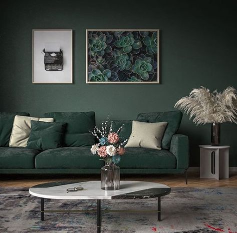 If you're looking for ways to bring the outside in, you might want to consider incorporating the color green. It's a timeless choice that can impart a range of emotions depending on the shade and intensity. #hunkerhome #green #greencolor #colorideas #homedecor Sofas Colour Combination, Dark Green Sofa Color Combinations, Green Sofa Living Room Colour Schemes Interior Design, Dark Green Couches, Green Room Design, Green Couch Living Room, Green Sofa Living Room, Tv Lounge, Dark Green Wallpaper