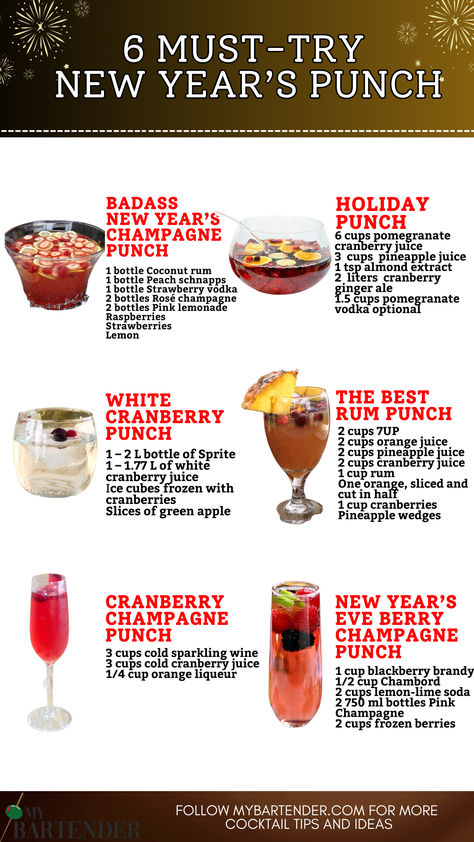 New Year’s Punch Recipes Nye Punch Alcohol, Fuzzy Navel Drink Recipes, New Years Punch Recipes Alcoholic, New Years Mixed Drinks Alcoholic, January Drink Specials, New Years Eve Mocktail Recipe, New Year Eves Food, New Year’s Eve Drinks Non Alcoholic, New Years Mocktail Recipe