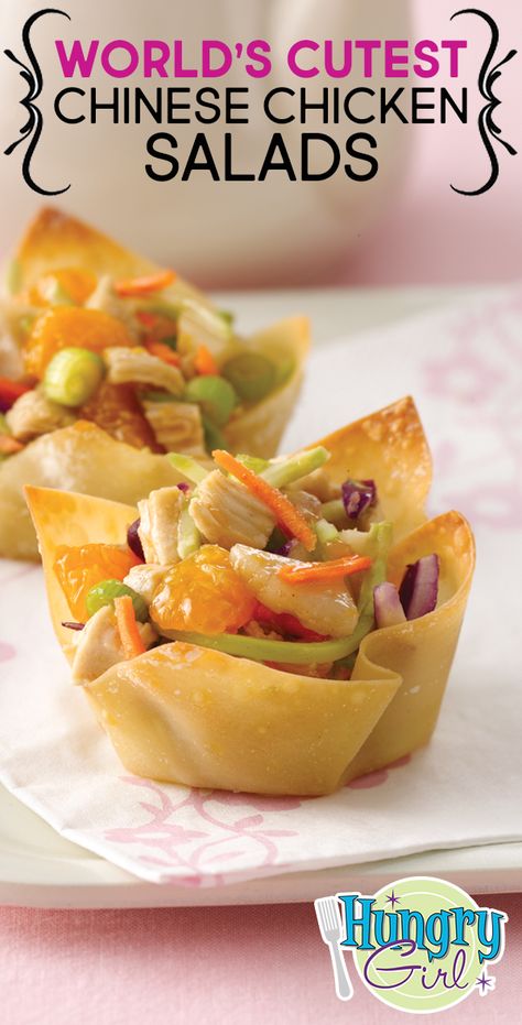 Chinese Chicken Salads, Chicken Salad Wontons, Wonton Wrapper Recipes, Cup Recipes, Savory Snack Recipes, Chicken Salads, Wonton Cups, Hungry Girl Recipes, Won Ton