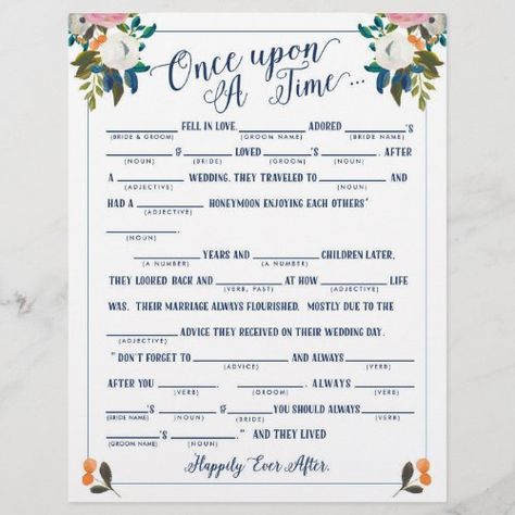 $2.08 | Once Upon A Time Love Story Bridal Libs Game - bridal shower games, bride games, shower games, floral games, spring games, spring shower games, bridal libs game, once upon a time, love story game Bride Shower Games, Kissing Menu, Fun Bridal Shower Games, Floral Typography, Bride Shower, Wedding Shower Games, Spring Shower, Wedding Games, Bridal Shower Games