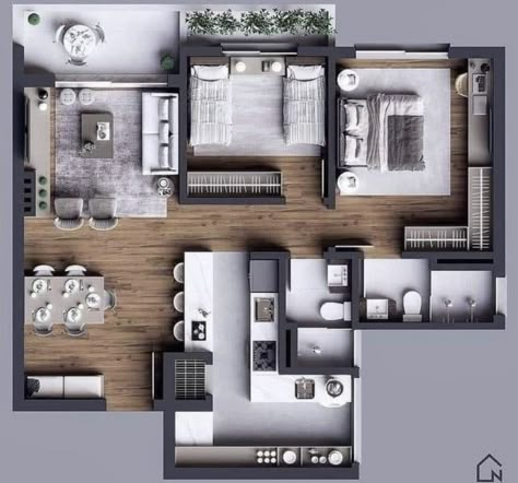 Two Bedroom Apartment, Modern House Floor Plans, House Floor Design, Casas The Sims 4, Sims 4 House Design, Small Apartment Design, Apartment Floor Plans, Home Design Floor Plans, Model House Plan