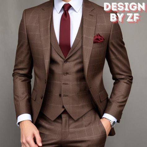 Trending Suits, Brown Suits For Men, Plaid Suit Men, Suits Party Wear, Suits Groom, Formal Fashion, Stylish Suit, Mens Casual Dress Outfits, Plaid Suit