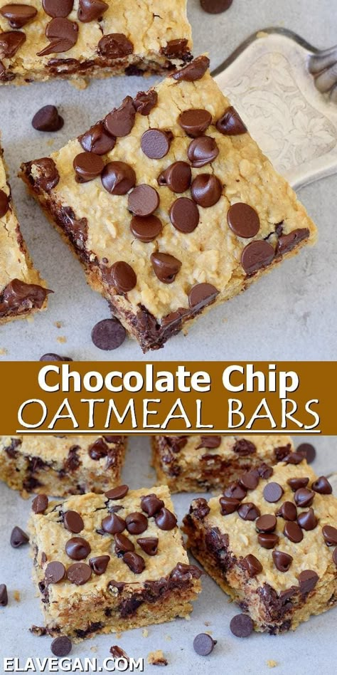 Oatmeal Chocolate Chip Bars, Chocolate Chip Bars, Oatmeal Chocolate Chip, Oatmeal Chocolate, Gf Desserts, Healthy Oatmeal, Breakfast Bars, Chocolate Chip Oatmeal, Vegan Dessert Recipes