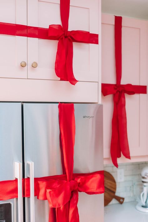 How To Turn Your Kitchen Cabinets Into Christmas Presents - Studio DIY Classy Christmas Decor, She Did It, Studio Diy, Kitchen Cabinets Decor, Classy Christmas, Hanging Picture Frames, Holiday Ribbon, Diy Cabinets, Diy Ribbon