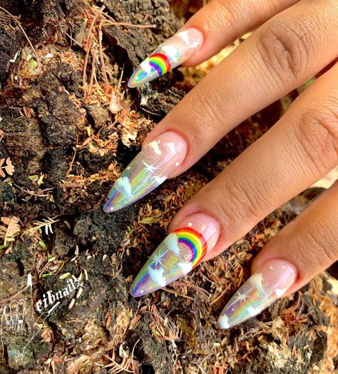 Nail Sunny, Hair Extensions Ponytail, Extensions Ponytail, Rainbow Nail, Everyday Hair, Unicorn Nails, Edgy Nails, Grunge Nails, Simple Acrylic Nails