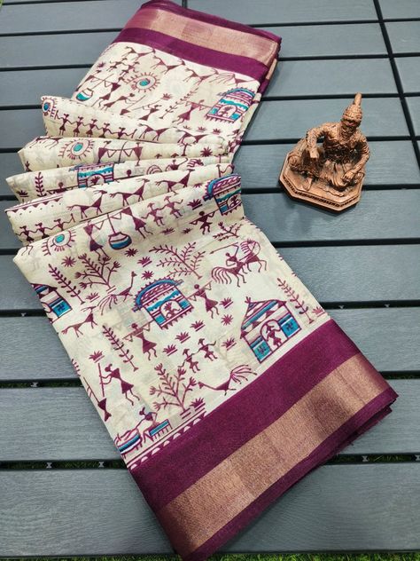 Warli Saree Designs, Warli Print Saree, Warli Print, Design Saree, Print Saree, Saree Design, Saree Models, Printed Saree, Work Sarees