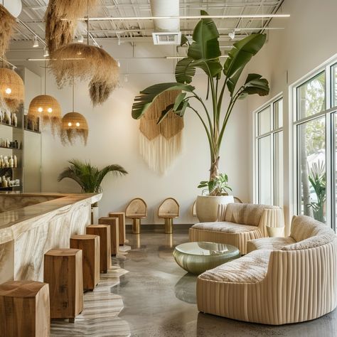 Beachy Salon, Boho Salon Suite Decor, Boho Salon Suite, Boho Salon Ideas, Boho Beauty Salon, Boho Restaurant, Salon Decor Studio, Lux Boho, Japanese Hair Salon