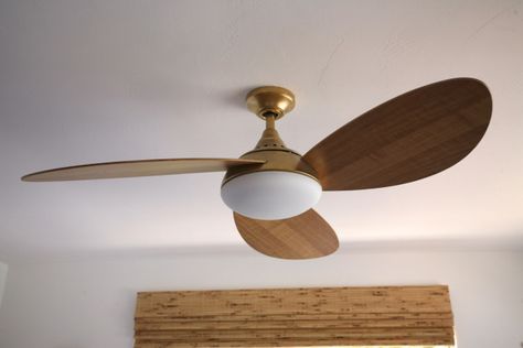 Spray Painting a Ceiling Fan Gold Brass Modern Light Wood Mid Century Harbor Breeze Avian Ceiling Fan Ceiling Fan Gold, Mid Century Modern Ceiling Fan, Painting A Ceiling, Painting Ceiling, Gold Ceiling Fan, Brass Ceiling Fan, Bedroom Fan, Wood Mid Century, Living Room Ceiling Fan