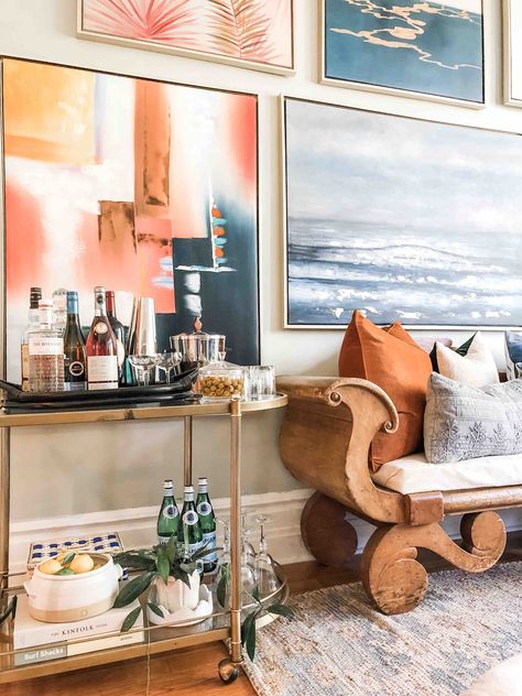 6 Ways to Nail Your Gallery Wall with Oversized Art Large Scale Art Gallery Wall, Gallery Wall Sofa Layout, Large Scale Gallery Wall, Canvas Gallery Wall, Extra Large Art, Large Framed Art, Colourful Wall Art, Large Scale Art, Spring Decorating