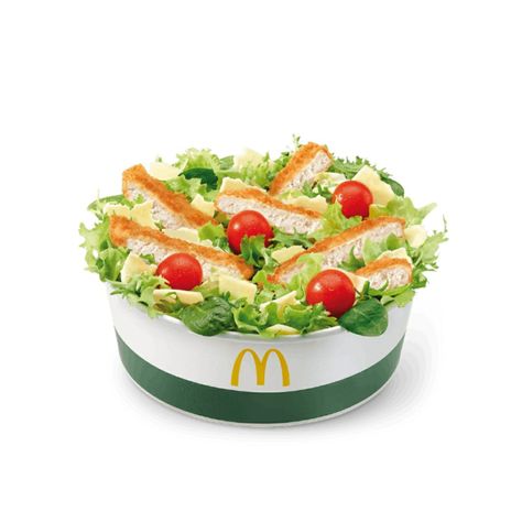 Caesar salad with crispy chicken, Enjoy this delicious salad, created with our freshest base! Salad base accompanied by crispy chicken, sliced ​​cheese and croutons. Mcdonalds Salad, Salad Base, Mcdonalds Chicken, Sliced Cheese, Snack Hacks, Fast Food Items, Food Court, Caesar Salad, Croutons