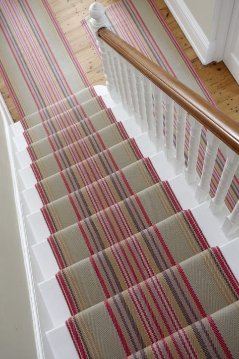 Hallway Extension, Oast House, Stair Carpets, Roger Oates, Wool Stair Runner, Striped Stair Runner, Stairs Carpet, Blue Hallway, Luxury Stairs