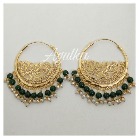 Green Beads Punjabi Bali/Pearl Bali Earrings/Gold Earrings/Indian Jewelry/Traditional Earrings/Jadau Jewelry/Pakistani Earring/Punjabi Bride Bali Earrings Gold, Punjabi Earrings, Indian Jewelry Traditional, Earrings Chandbali, Pakistani Earrings, Gold Earrings Indian, Jewelry Traditional, Jewelry Emerald, Indian Jewelry Earrings