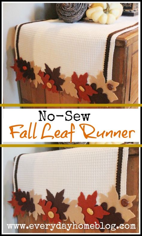 No Sew Fall Leaf Runner-from The Everyday Home #DIY  #FALL #NOSEW Table Runner Ideas, Thanksgiving Placemats, Fall Table Runners, Diy Thanksgiving, Autumn Crafts, Fall Leaf, Fall Centerpiece, Fall Table, Thanksgiving Crafts