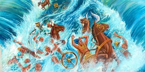 The waters of the Red Sea come back down over Pharaoh and the chariots of Egypt | My Book of Bible Stories | Tags: Jehovah's Witnesses, The Watchtower Bible and Tract Society Moses Red Sea, Crossing The Red Sea, 10 Plagues, Parting The Red Sea, Wall Of Water, Bible Photos, Islamic Wallpaper Hd, Bible Images, The Red Sea