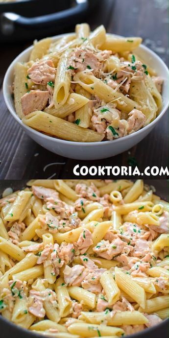 I love cooking with salmon. It is so tender and flavorful. I have never been disappointed with a salmon dish. This Creamy Salmon Pasta recipe comes straight from Italy. My mom says it’s one of her favorite quick pasta dishes. Hope you’ll feel the same way after you give it a try. FOLLOW Cooktoria for more deliciousness! #salmon #pasta #penne #dinner #lunch #cooktoria Recept Pasta Oven, Different Types Of Pasta, Pasta Salmon, Creamy Salmon Pasta, Salmon Pasta Recipes, Types Of Pasta, Creamy Salmon, Pasta Creamy, Quick Pasta Dishes