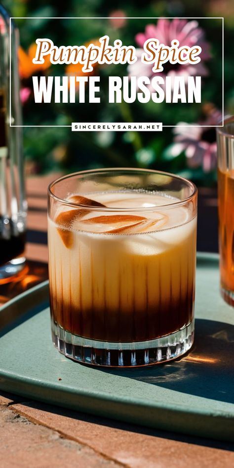 Warm up your nights with a "Pumpkin Spice White Russian" 🍂🥃. This cocktail blends vodka, coffee liqueur, and cream with a hint of pumpkin spice. Ideal for festive occasions or a relaxing night, it’s a seasonal twist on a beloved classic. Pumpkin Spice White Russian Recipe, Pumpkin Spice Liquor Recipes, Pumpkin Spice Rumchata Drinks, Pumpkin White Russian, Pumpkin Spice Martini Rum Chata, Pumpkin Spice White Russian, Mint Chocolate Chip Cupcakes, Cocktail Cupcakes, White Russian Cocktail