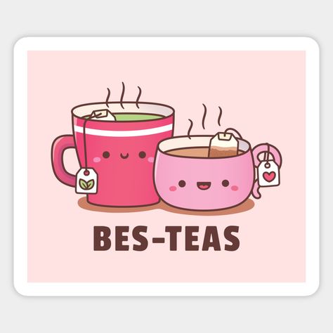 Cute doodles of smiling teacups, the red with green tea and the pink with milk tea. The caption reads "Bes-Teas" which is perfect for your Bestie! Perfect for girls who loves enjoying high tea together! -- Choose from our vast selection of magnets to match with your desired size to make the perfect custom magnet. Pick your favorite: Movies, TV Shows, Art, and so much more! Available in two sizes. Perfect to decorate your fridge, locker, or any magnetic surface with. Cute Teacups, Pun Humor, Tea Together, Friend Cartoon, Drinking Buddies, Drawings Simple, Party Poster, Best Tea, Funny Puns