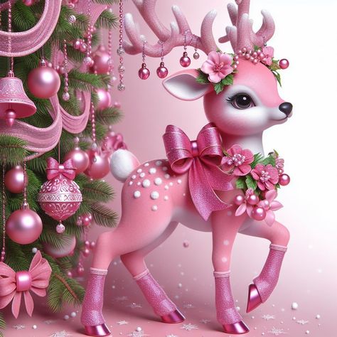 Pink Reindeer, Beautiful Christmas Scenes, Fairy Wallpaper, Paper Christmas Decorations, Wall Decor Crafts, Gems Art, Christmas Scenes, Beautiful Posters, Fairy Art