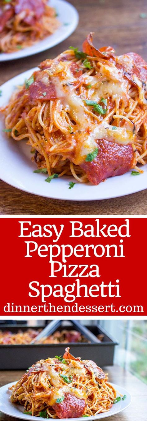 Baked Pepperoni, Marinara Pasta, Pizza Spaghetti, Pepperoni Recipes, Baked Spaghetti Recipe, Spaghetti Dinner, Baked Pasta Recipes, Baked Spaghetti, Pizza Bake