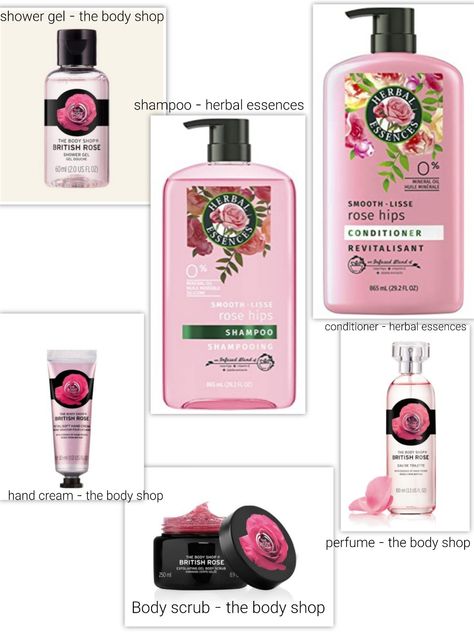 Rose Beauty Products, Rose Shower Products, British Rose Body Shop, Rose Hygiene Products, Smell Like Roses Products, Rose Smelling Products, How To Smell Like Roses, Herbal Essence Shampoo, Rose Shampoo