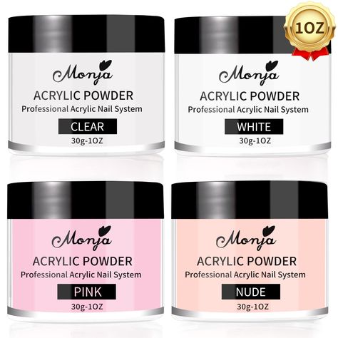 PRICES MAY VARY. ❤️PROFESSIONAL ACRYLIC POWDER 4 COLORS: Monja Acrylic Powder Kit including 4 colors Acrylic Nail Powders, Clear,Nuder, Pink, White. Monja Acrylic Nail Powder Set can form a protective layer with monomers that strengthens your natural nails and promotes nails stronger and won’t crack or peel. 100% compatible with all liquid monomers and nail products. Monja Nail Acrylic Powders and monomers ensure impeccable adhesion for an impeccable shine without any primer! Nail color stays vi Acrylic Nail Supplies, Nails Extension, Chrome Nail Powder, Acrylic Nail Powder, Powder Manicure, Acrylic Nail Kit, Colored Acrylic, Colored Acrylic Nails, Nails Design With Rhinestones