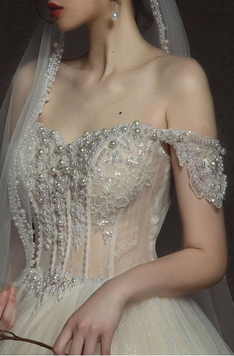 Wedding Dresses Ball Gown Lace, Wedding Dress Off The Shoulder, Fairytale Wedding Dress, Off The Shoulder Wedding Dress, Pearl Wedding Dress, Shoulder Wedding Dress, Mehndi Dress, Fairy Tale Wedding Dress, Pretty Wedding Dresses