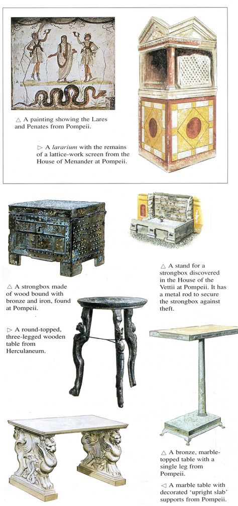 Ancient Rome - Displays the common materials used within this design style. Ancient Rome Furniture, Ancient Roman Furniture, Roman Furniture, Ancient Roman Houses, History Of Furniture, Imperiul Roman, Roman House, Roman Villa, Pompeii And Herculaneum