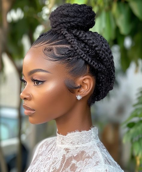 💫 Braided Bun Bridal Hair Glamorous Braids Updo Hairstyle Updos Black Women, Bun Bridal Hair, Braided Bun Styles, Braids Updo, Natural Updo, Braided Styles, Braided Bun Hairstyles, Bun Styles, Beautiful Natural Hair