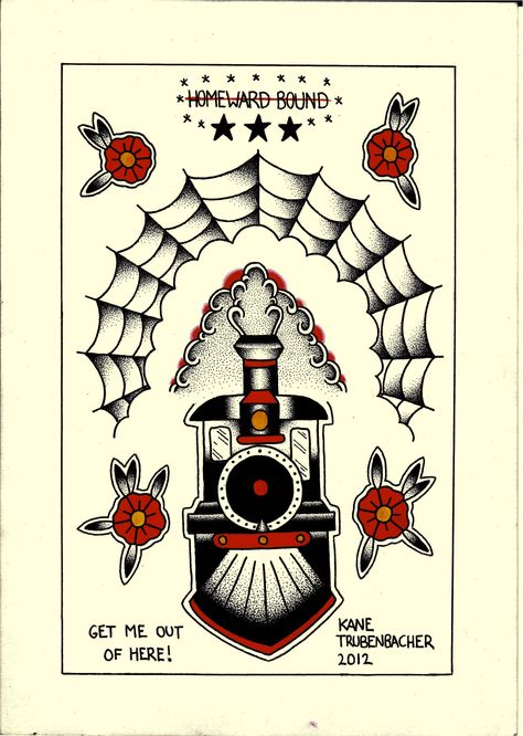 Old School Traditional Tattoo, Train Tattoo, Old School Traditional, Tattoo Training, Old School Tattoos, Rockabilly Tattoo, Traditional Tattoo Old School, Traditional Tattoo Inspiration, Train Drawing