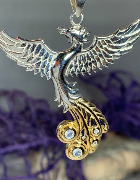 Phoenix Necklace Celtic Jewelry Bird Pendant Firebird - Etsy Canada Phoenix Necklace, Jewelry Gothic, Detailed Necklace, Pagan Jewelry, Irish Jewelry, Book Jewelry, Bird Pendant, Crystal Design, Bird Jewelry