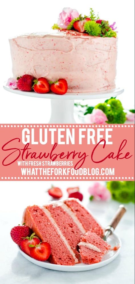 Gluten Free Strawberry Cake Recipe, Strawberry Cake Recipe From Scratch, Gluten Free Strawberry Cake, Cake Sans Gluten, Cake Recipe From Scratch, Strawberry Cake Recipe, Strawberry Cream Cheese Frosting, Gluten Free Cake Recipe, Cakes To Make