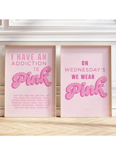 Pink Set Of 2 Trendy Posters | Funky Dorm Decor | Retro Wall Art | Aesthetic Girly Pink Print | Preppy Y2k Room Decor| Canvas Wall Decor For Living Room, Bed Room Multicolor Modern   Canvas Letter Hanging Painting   Home Decor, size features are:Bust: ,Length: ,Sleeve Length: Wall Posters Y2k, Preppy Artwork, Room Decor Canvas, Trendy Posters, Y2k Room Decor, Y2k Room, Printable Wall Collage, Girly Room Decor, Preppy Bedroom