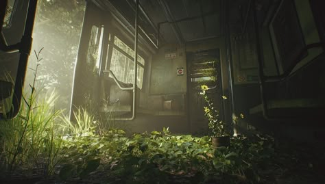 ArtStation - Abandoned Train - Lighting Study [UE4], Sergio Graña Soft Apocalypse Aesthetic, Soft Apocalypse, No Baked, Lighting Study, Apocalypse Landscape, Apocalypse World, Apocalypse Aesthetic, Post Apocalyptic Art, Set Dressing