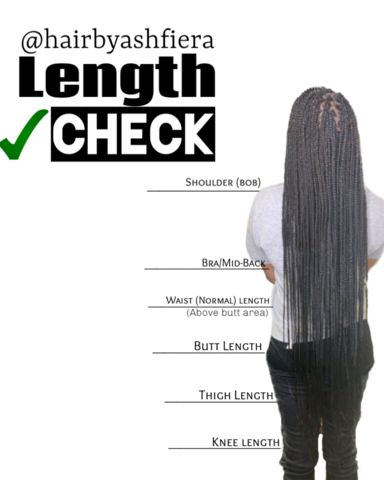 Hair Lengths Chart Braids, Different Braid Lengths Chart, Braid Hair Length Chart, Length Of Braids Chart, Braid Lengths Chart, Hair Lengths Braids, Braiding Length Chart, Braid Length Chart Inches, Braiding Hair Length Chart