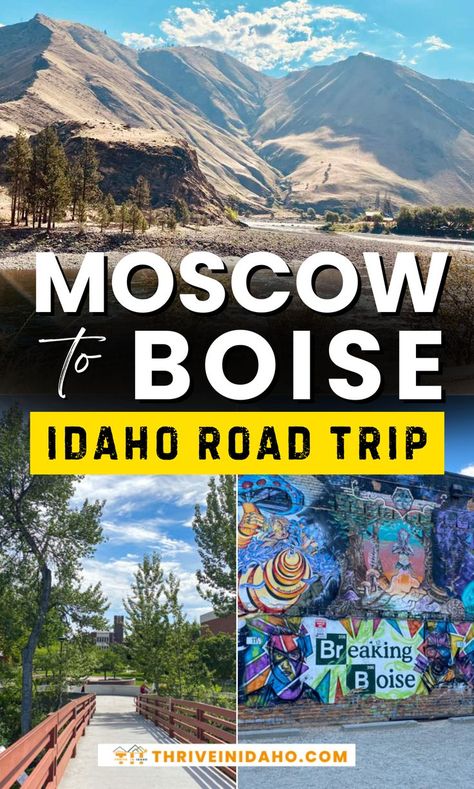 This Moscow Idaho to Boise Idaho road trip is your all-stop list of places to see in the area. If you have the time, take a few stops along the way, such as the University of Idaho, Tamarack Resort, and Cascade Idaho for a more fulfilling experience. Get ready to hit the road and take one of the best Idaho road trips now! Idaho Road Trip, Cascade Idaho, Moscow Idaho, Explore Idaho, University Of Idaho, Ultimate Road Trip, Boise Idaho, Hit The Road, Road Trip Itinerary